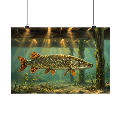 Under the Dock Northern Pike poster wall art, 24x16 size view