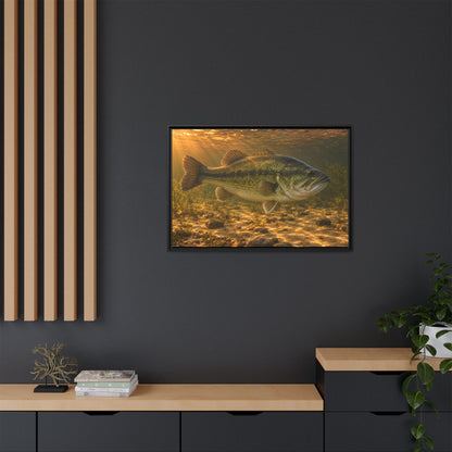 Copper Evening Flats Largemouth Bass framed canvas in a home office
