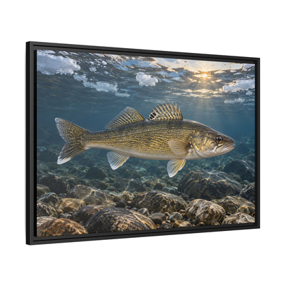 Ice-Out Spawning Run Walleye framed canvas side angle