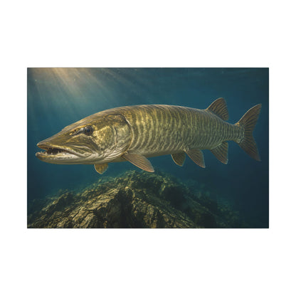 Golden Backlit Muskie Profile canvas, 36x24 size view