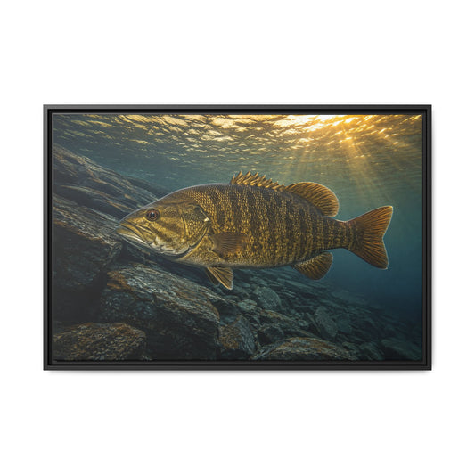 Northern Sunrise Smallmouth Bass framed canvas wall art