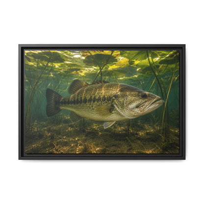 Lily Pad Shade Largemouth Bass framed canvas, 36x24 size view