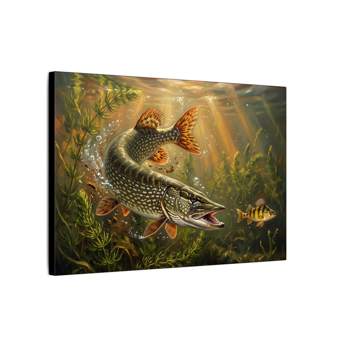 Perch Ambush Northern Pike canvas, side angle
