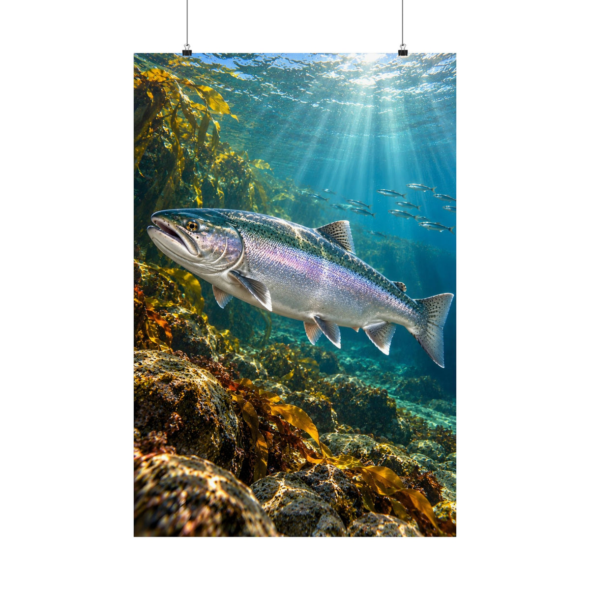 Silver in the Tide Coho Salmon vertical poster wall art, 24x36 size view