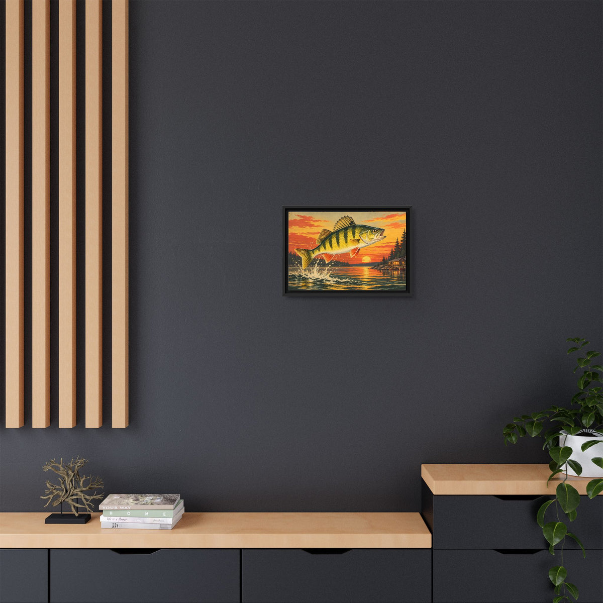 Sunset Leap Yellow Perch framed canvas wall art, view 6