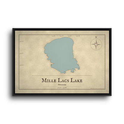 Mille Lacs Lake Vintage Map framed canvas wall art, view 3