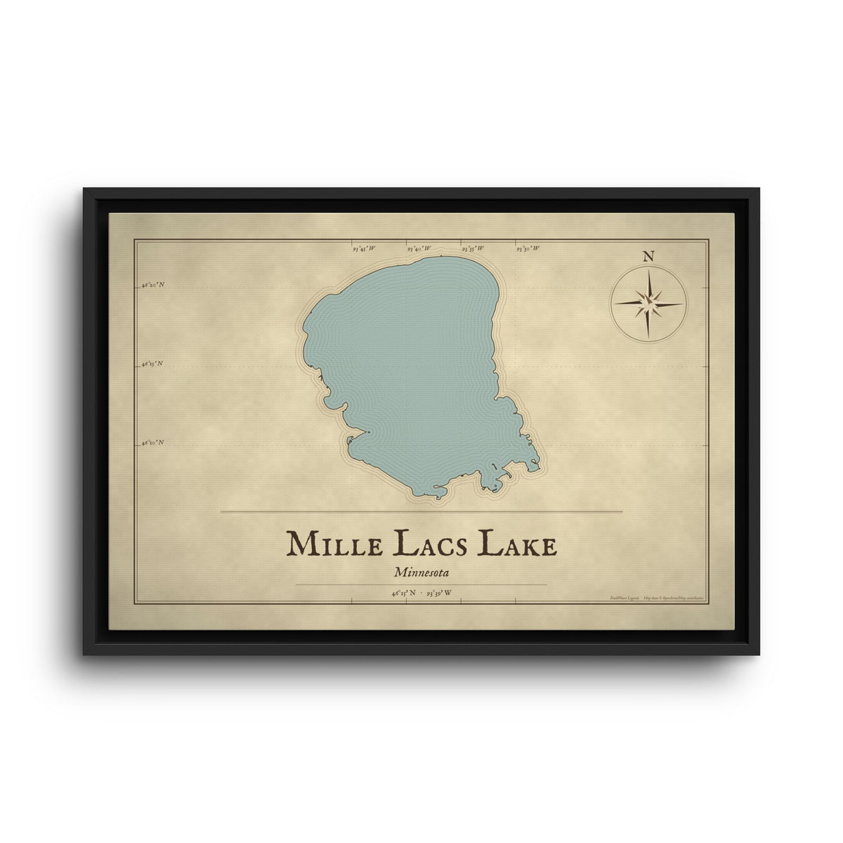 Mille Lacs Lake Vintage Map framed canvas wall art, view 2