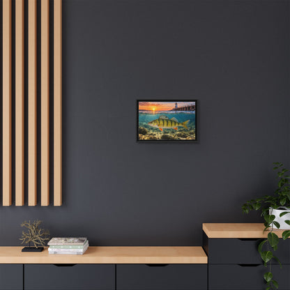 Lighthouse Sunrise Yellow Perch framed canvas wall art, view 6