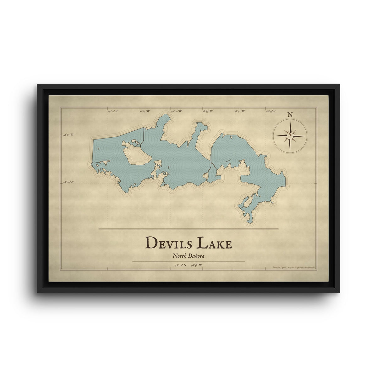 Devils Lake Vintage Map framed canvas wall art, view 2