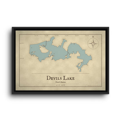 Devils Lake Vintage Map framed canvas wall art, view 2