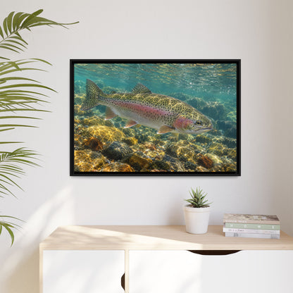 Sunlit Gravel Run Rainbow Trout framed canvas wall art, view 5