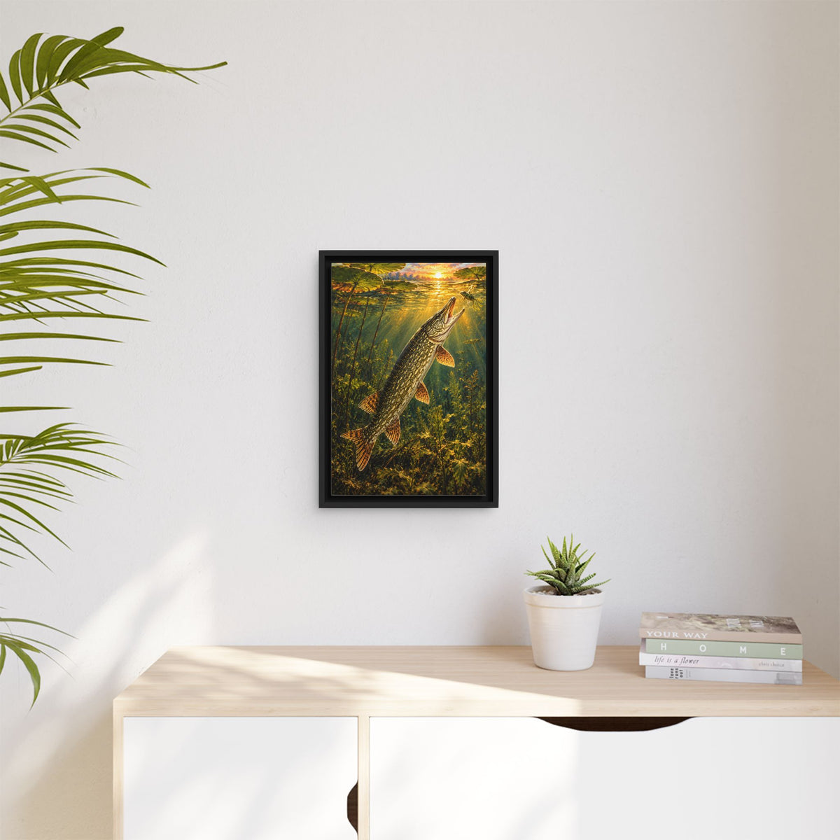 Golden Hour Northern Pike Painting framed canvas wall art, view 5