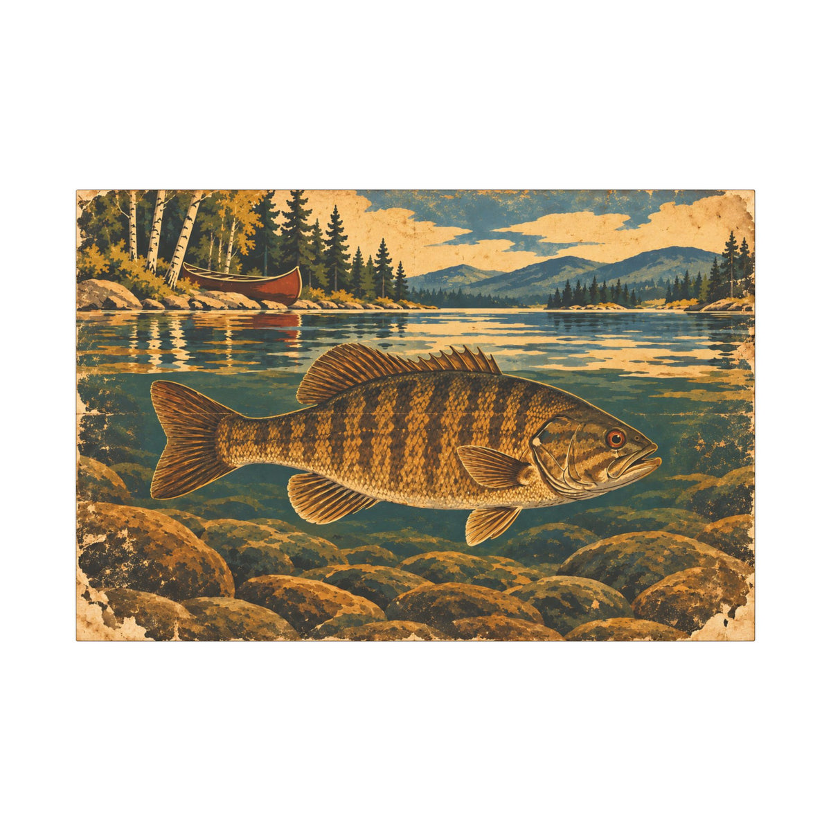 Vintage Lodge River Smallmouth Canvas wall art, view 3