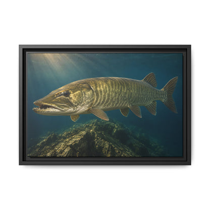 Golden Backlit Muskie Profile framed canvas, 24x16 size view