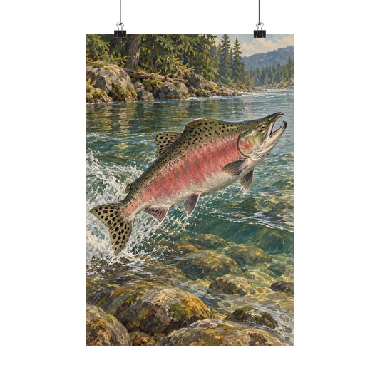 Rising Upstream Pink Salmon poster wall art