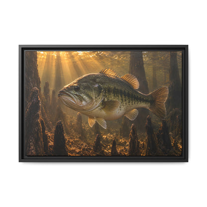 Sunrise Over the Cypress Knees Largemouth Bass framed canvas, 36x24 size view