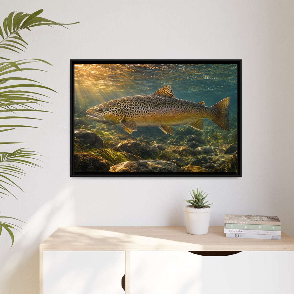 Autumn Run Brown Trout framed canvas wall art, view 5