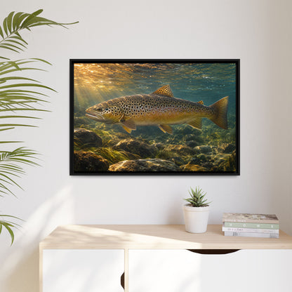 Autumn Run Brown Trout framed canvas wall art, view 5