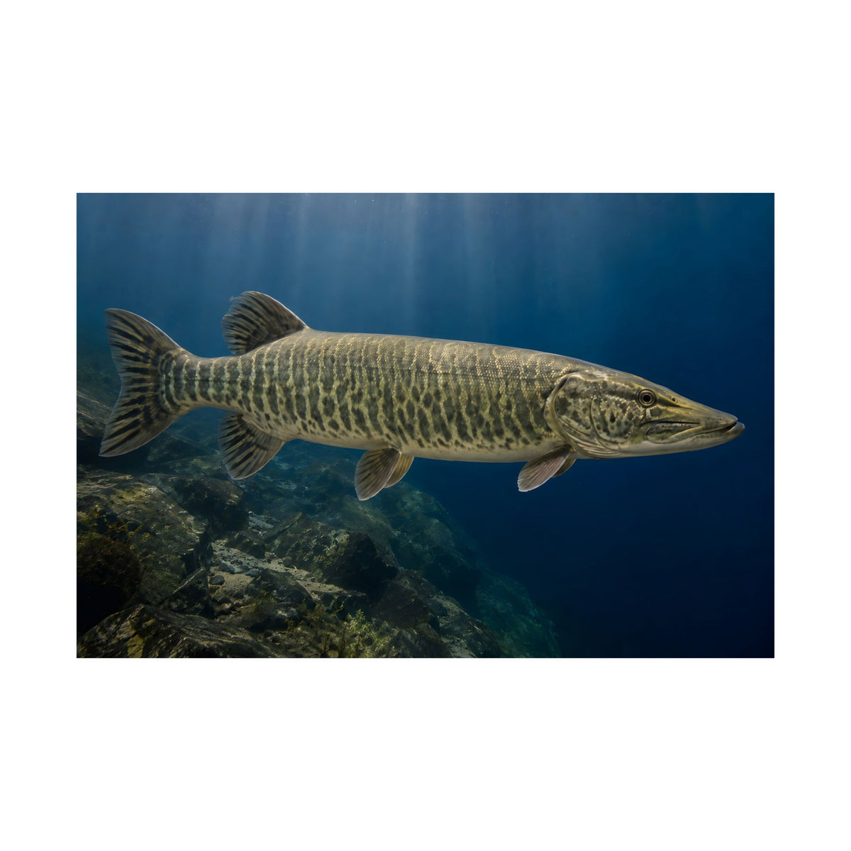 Blue Water Muskie Cruiser Poster — Trophy Underwater Wall Art for Anglers
