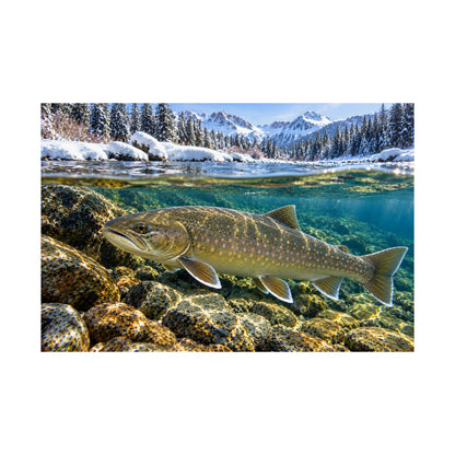 Snowy Mountain River Bull Trout fishing poster close-up