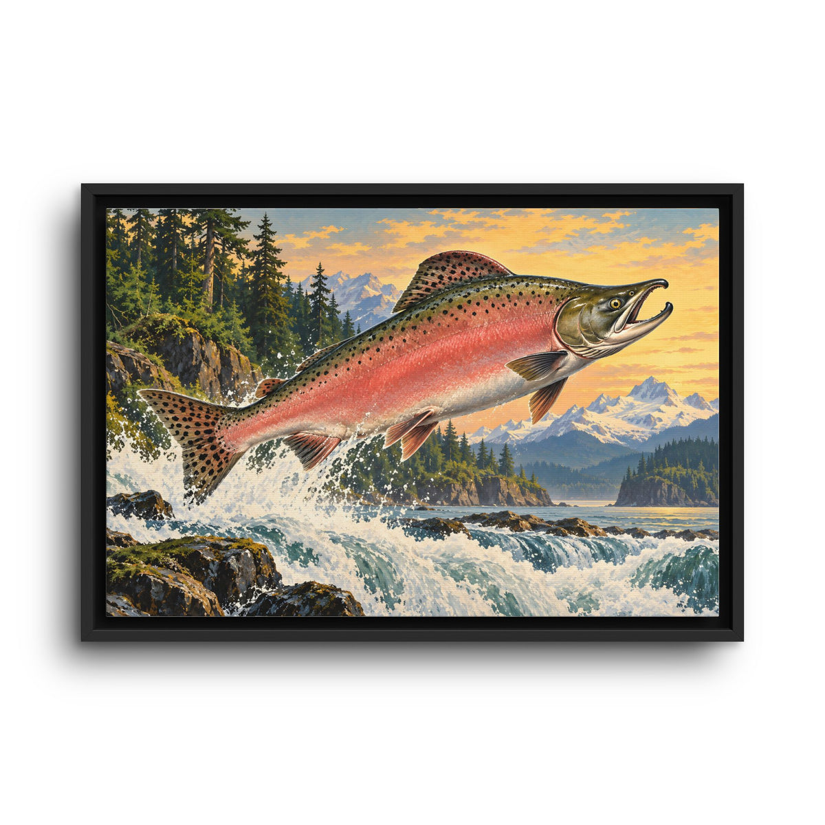 North Coast Leap Pink Salmon framed canvas wall art, view 2