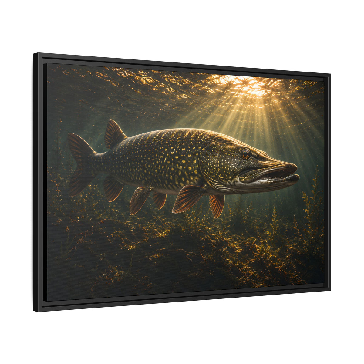 The Encounter Northern Pike framed canvas side angle