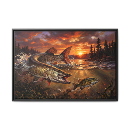 Sunset Muskie framed canvas, 18x12 size view