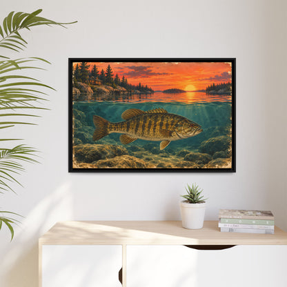 Vintage Sunset Lake Smallmouth Framed Canvas wall art, view 5