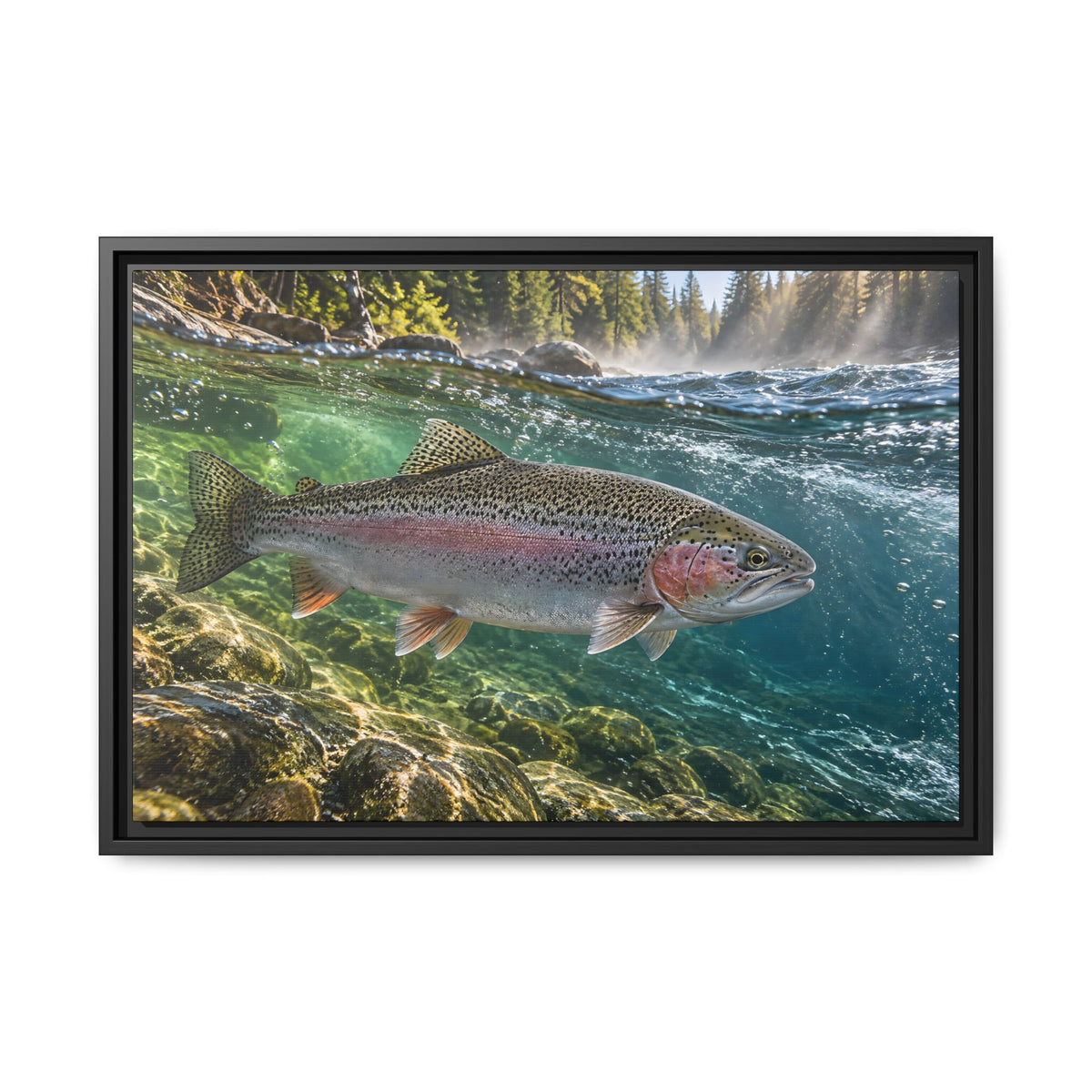 Emerald Current Rainbow Trout framed canvas wall art, view 3