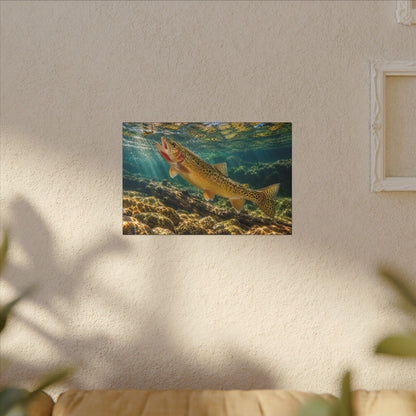 Rising to the Hopper Cutthroat Trout canvas hanging in a living room