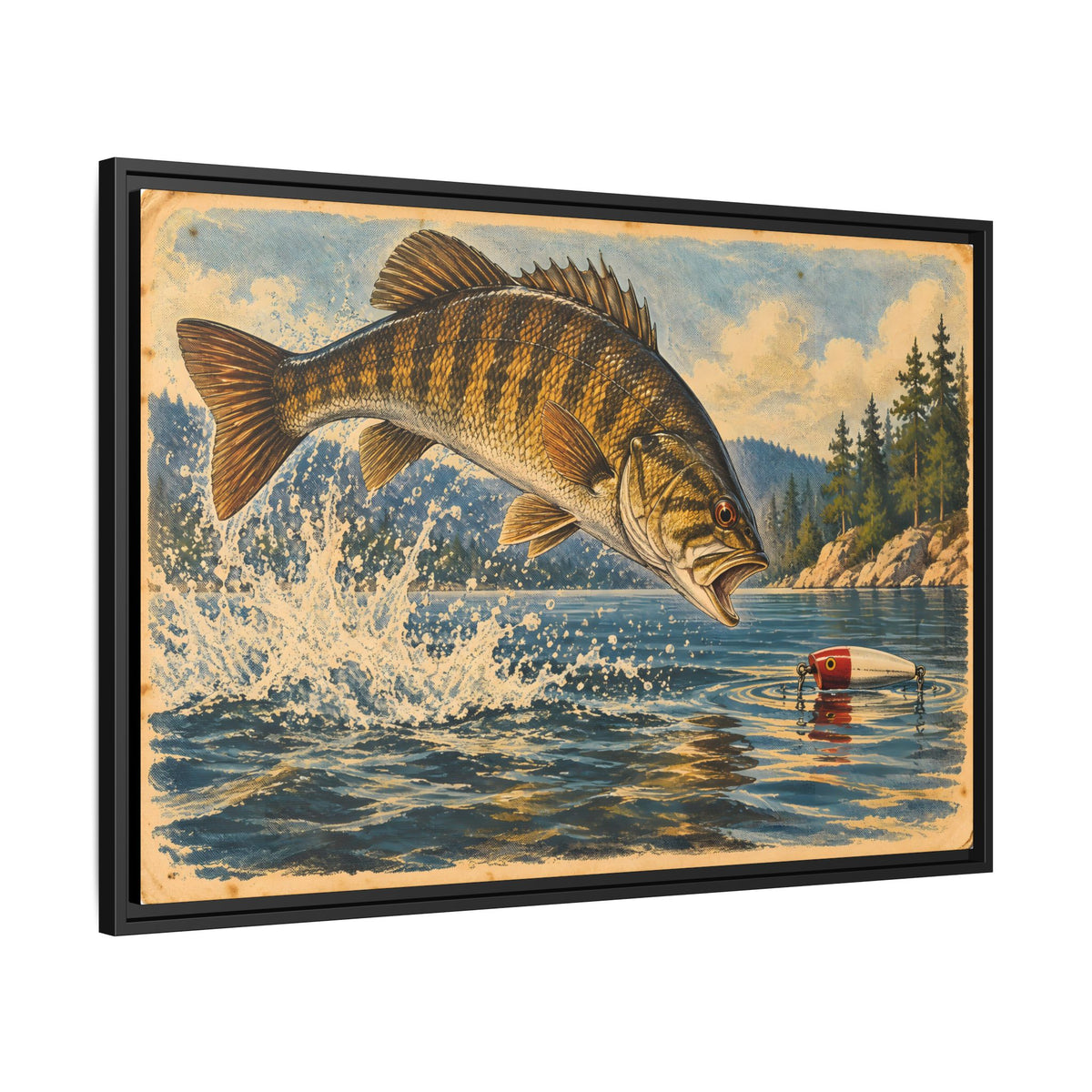 Antique Tackle Leaping Smallmouth Framed Canvas wall art, view 4