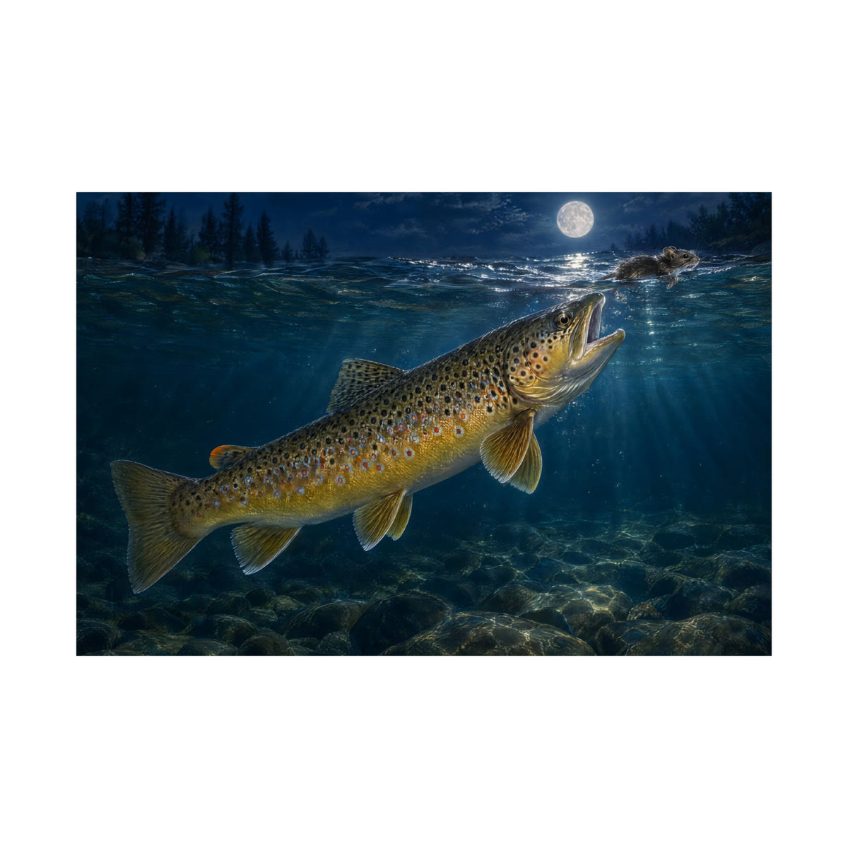 Midnight Mouse Brown Trout fishing poster close-up