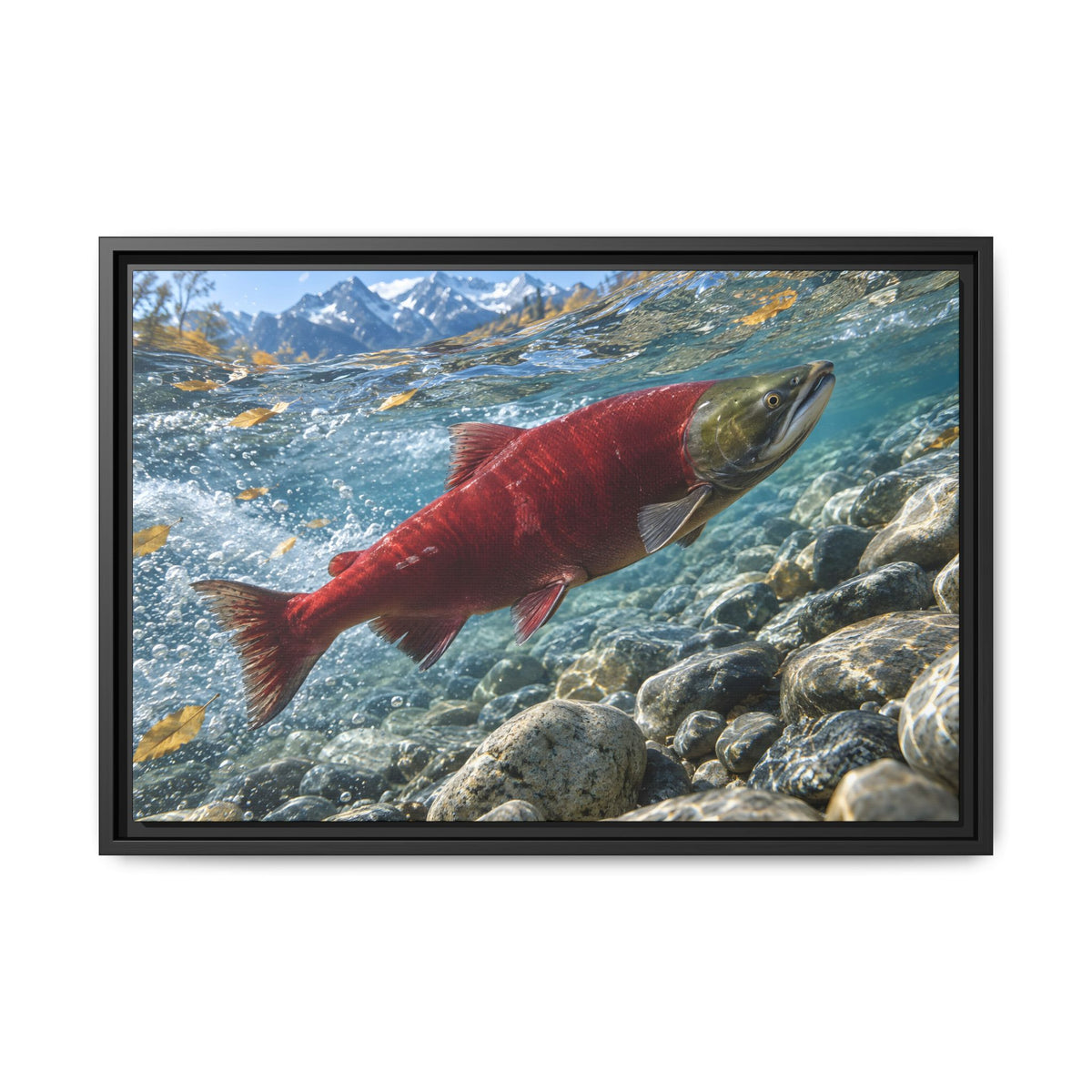 Crimson Ascent Sockeye Salmon framed canvas wall art, view 3