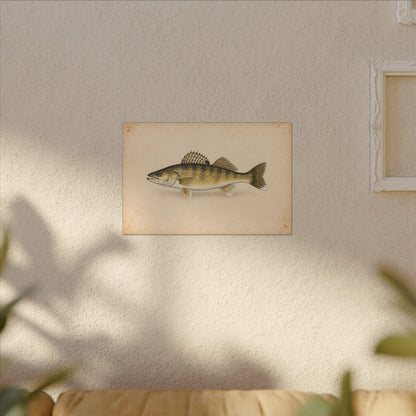 Walleye Field Study canvas hanging in a living room