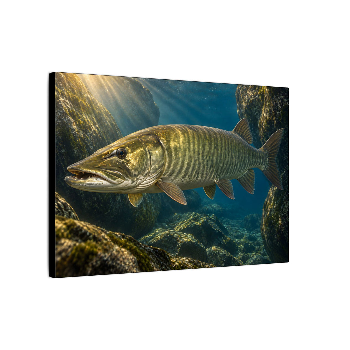 Boulder Cave Ambush Muskie canvas side angle