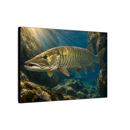 Boulder Cave Ambush Muskie canvas side angle