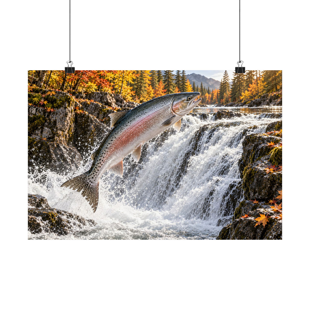 Autumn Falls Leap Salmon poster wall art, view 2