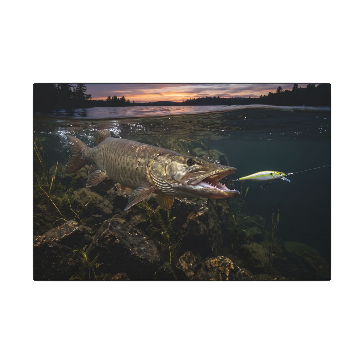 Chartreuse Sunset Jerkbait Strike Muskie canvas, 18x12 size view