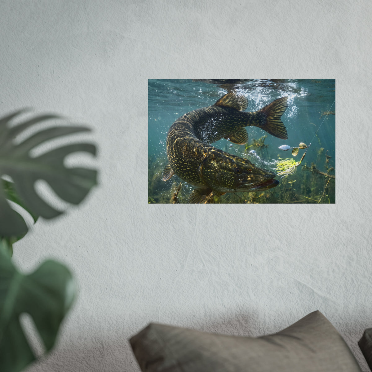 Northern Pike Turning Strike Fine Art Print — Museum-Quality Giclée for Anglers