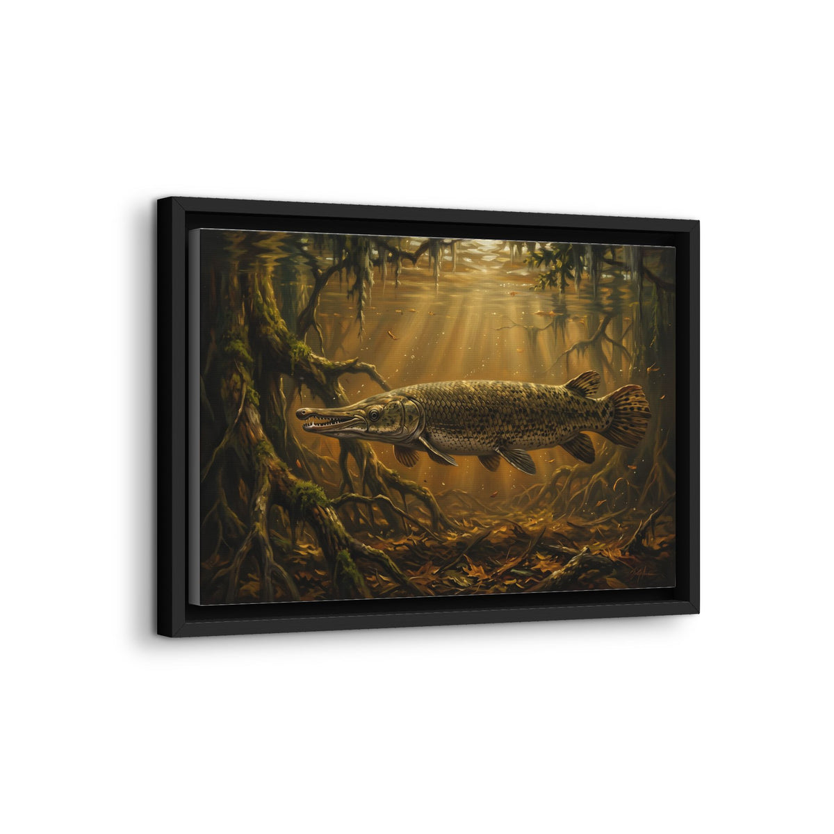 Alligator Gar Bayou framed canvas wall art, view 4