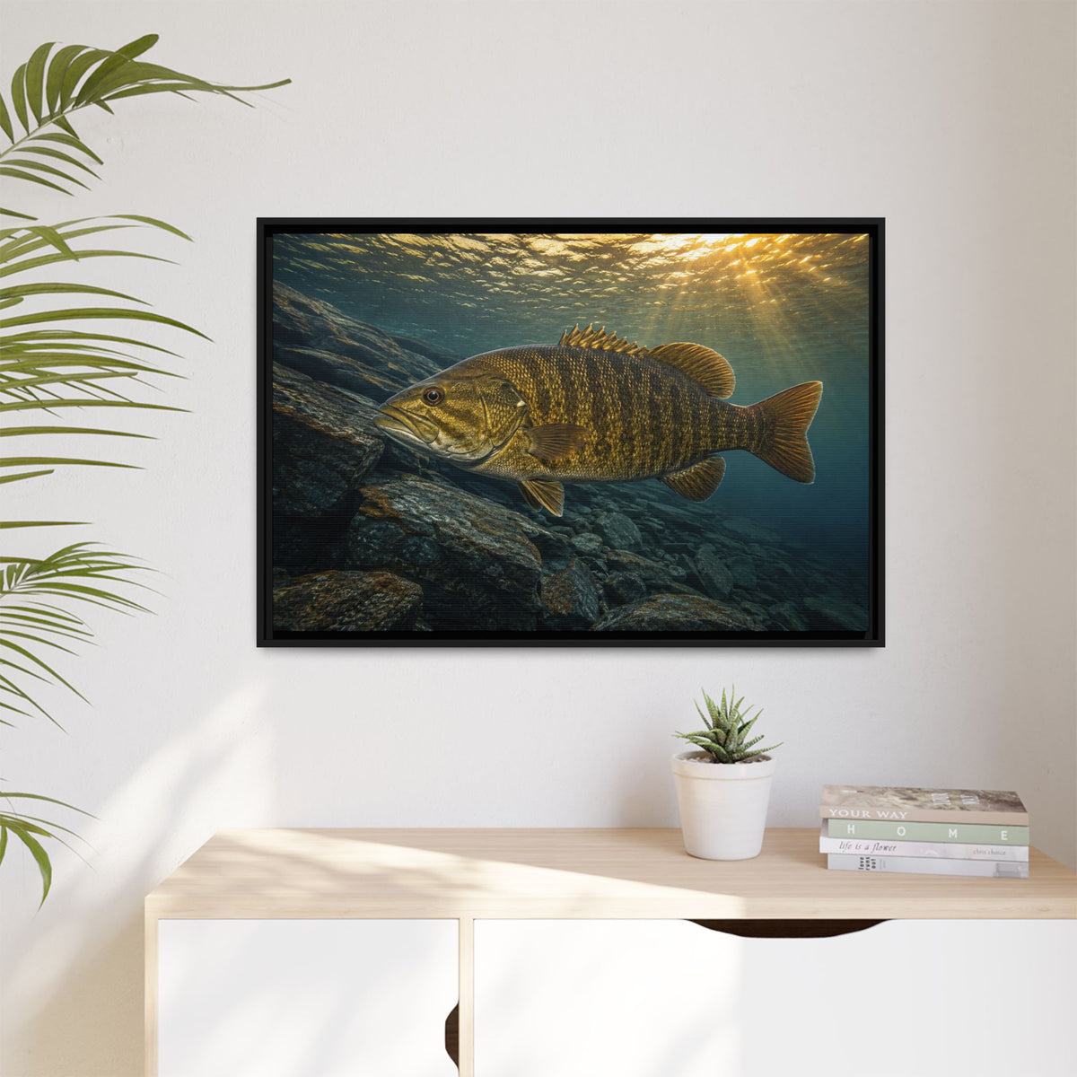 Northern Sunrise Smallmouth Bass framed canvas wall art, view 5
