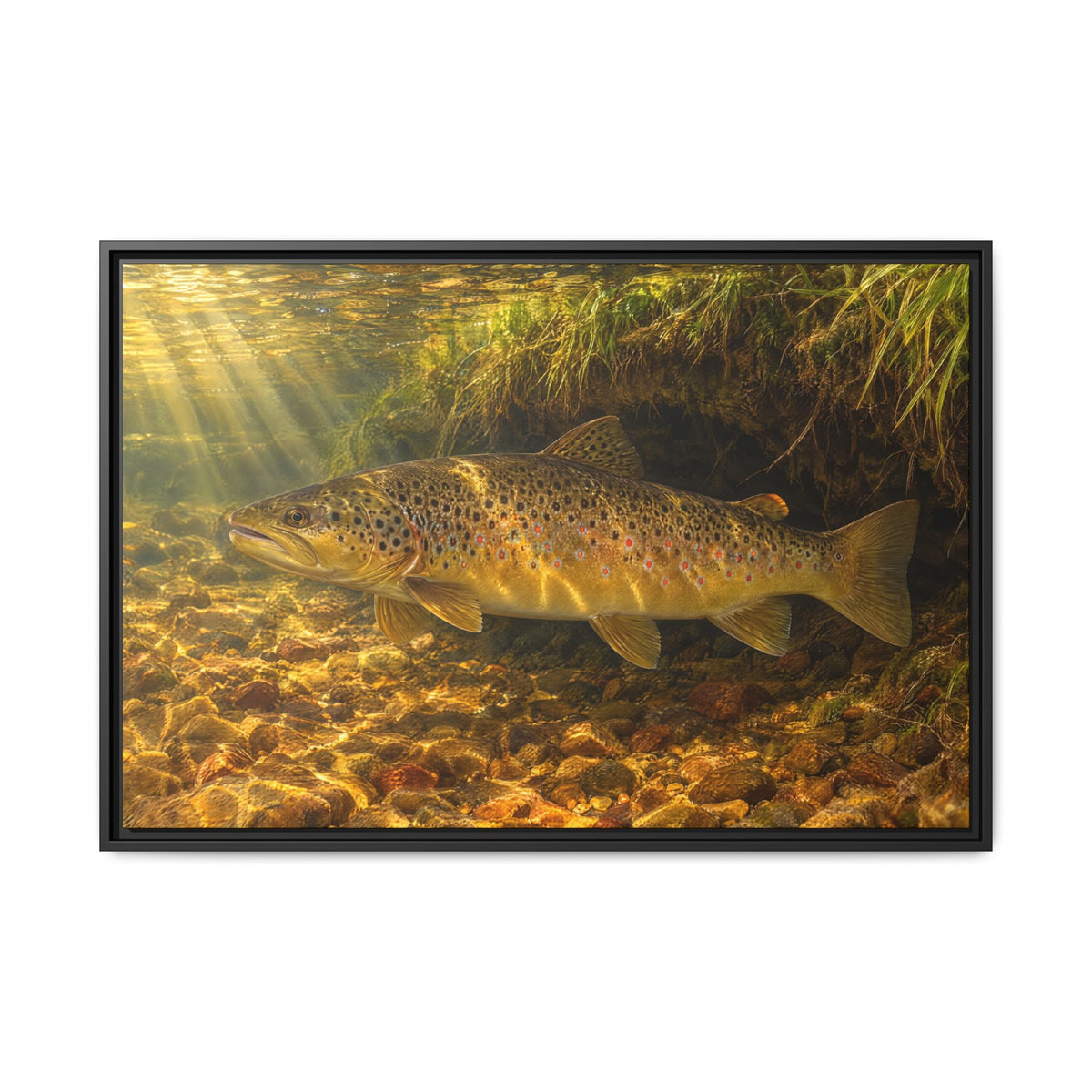 Golden Undercut Brown Trout framed canvas, 18x12 size view