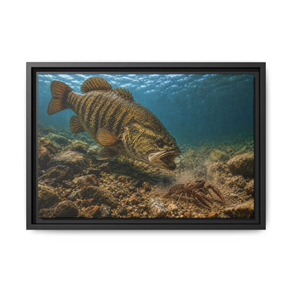 Crawfish Chase Smallmouth Bass framed canvas wall art, view 2