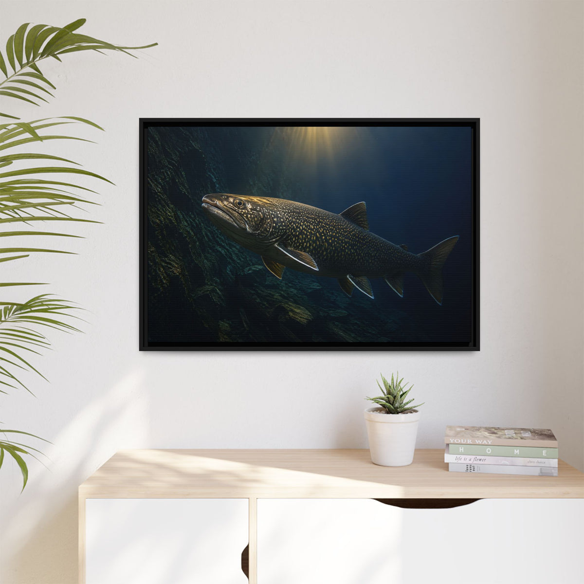 Deep Water Giant Lake Trout framed canvas wall art, view 5