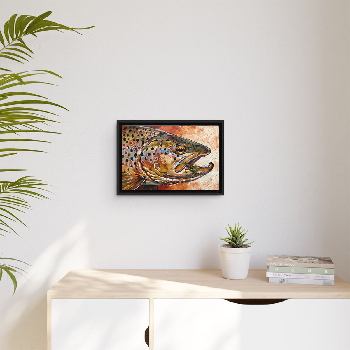 Legends Bold Close-Up Autumn Brown Trout framed canvas wall art, view 5