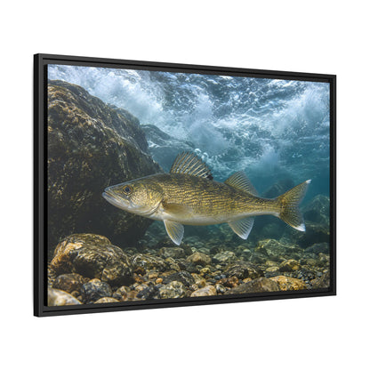Tailwater Below the Dam Walleye framed canvas side angle