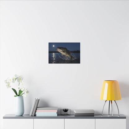 Moonlit Jump Largemouth Bass canvas in a home office