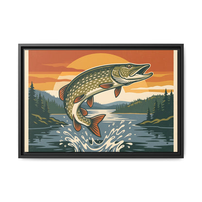 Vintage Lodge Northern Pike framed canvas, 36x24 size view