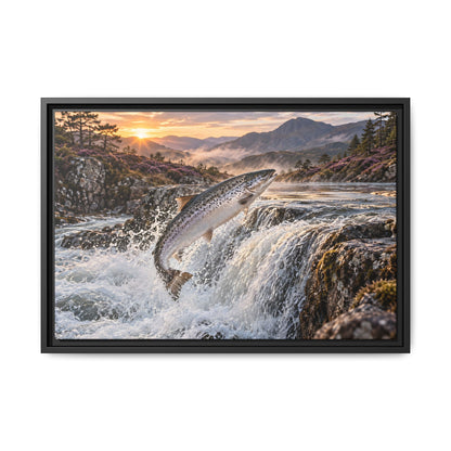 Mountain Falls Leap Salmon framed canvas wall art, view 3