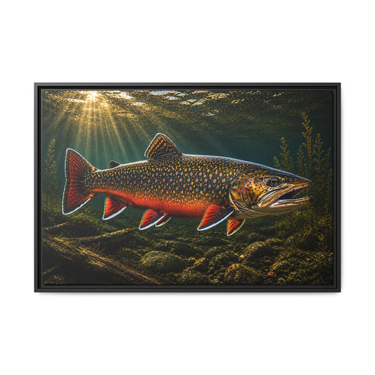 Swimming Upstream at Sundown Brook Trout framed canvas wall art